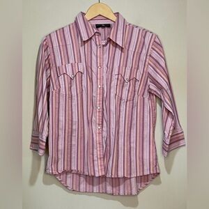 Danesi Women Large Pink 3/4 Sleeve Pearl Snap Embroidered Western